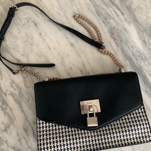 DKNY Black and White Crossbody Bag with Houndstooth Pattern
